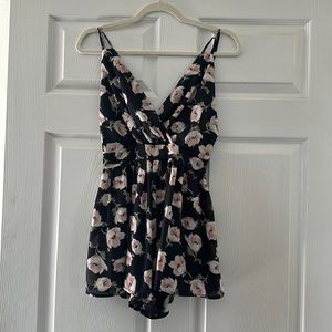 Audrey 3+1 Black and Floral Mini Romper Size Small